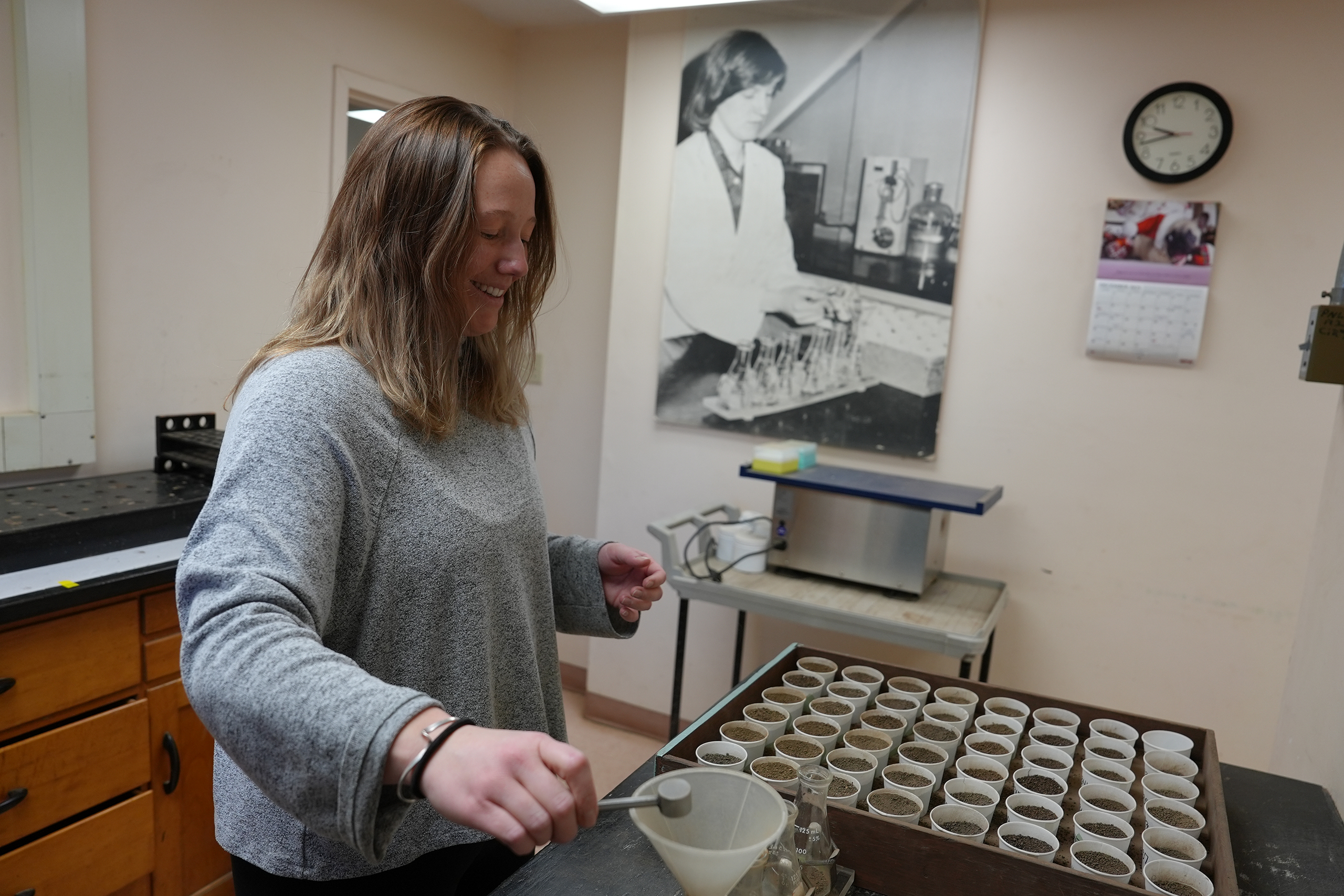 Lab technician sorting soil samples